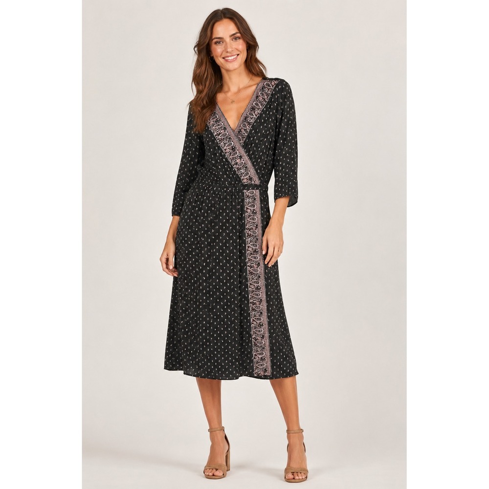 Garnet Hill Crossover Maxi Dress Womens Large Green Paisley Print Tencel Pockets